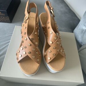 Marc Fisher Miki Stud Wedge Sandals Natural Pink espadrilles, 7.5 beige